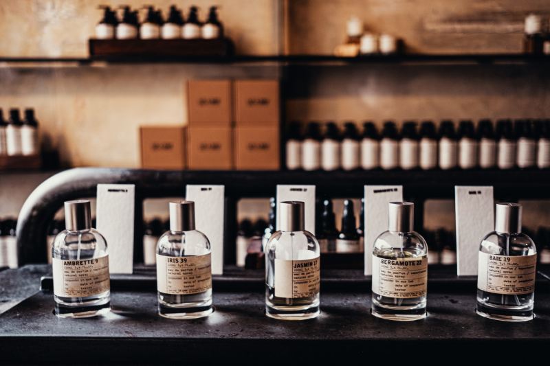 Le Labo fragrance bottles in a store